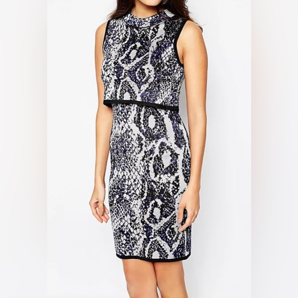 NWT French Connection Spotlight Blue/Black Snake Print Dress Size 2
